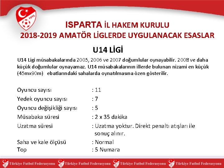 ISPARTA İL HAKEM KURULU 2018 -2019 AMATÖR LİGLERDE UYGULANACAK ESASLAR U 14 LİGİ U