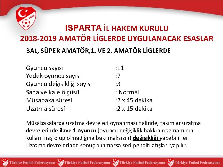 ISPARTA İL HAKEM KURULU 2018 -2019 AMATÖR LİGLERDE UYGULANACAK ESASLAR BAL, SÜPER AMATÖR, 1.