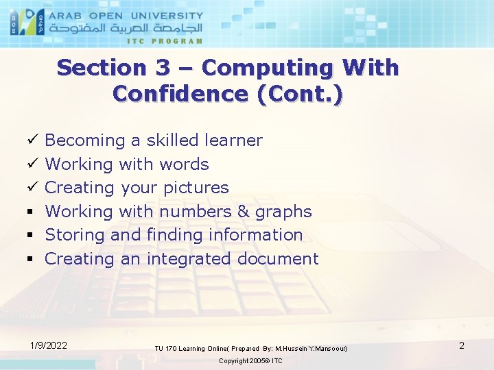 Section 3 – Computing With Confidence (Cont. ) ü ü ü § § §