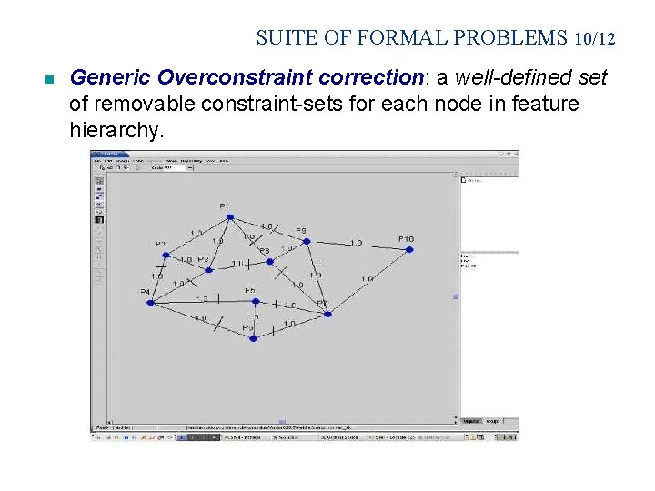 SUITE OF FORMAL PROBLEMS 10/12 n Generic Overconstraint correction: a well-defined set of removable