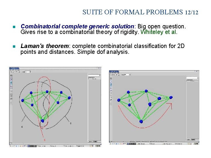 SUITE OF FORMAL PROBLEMS 12/12 n Combinatorial complete generic solution: Big open question. Gives