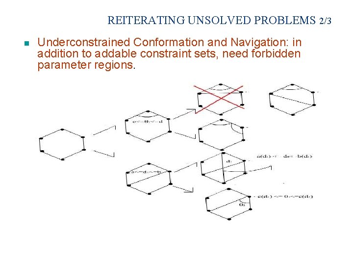 REITERATING UNSOLVED PROBLEMS 2/3 n Underconstrained Conformation and Navigation: in addition to addable constraint
