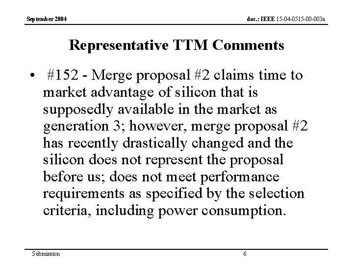 September 2004 doc. : IEEE 15 -04 -0515 -00 -003 a Representative TTM Comments