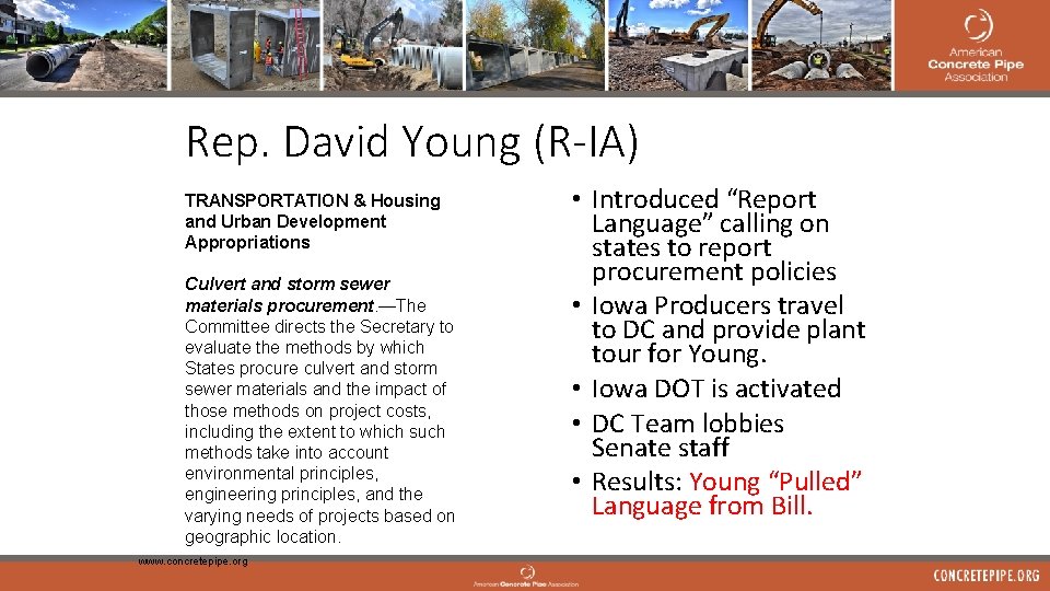 Rep. David Young (R-IA) TRANSPORTATION & Housing and Urban Development Appropriations Culvert and storm