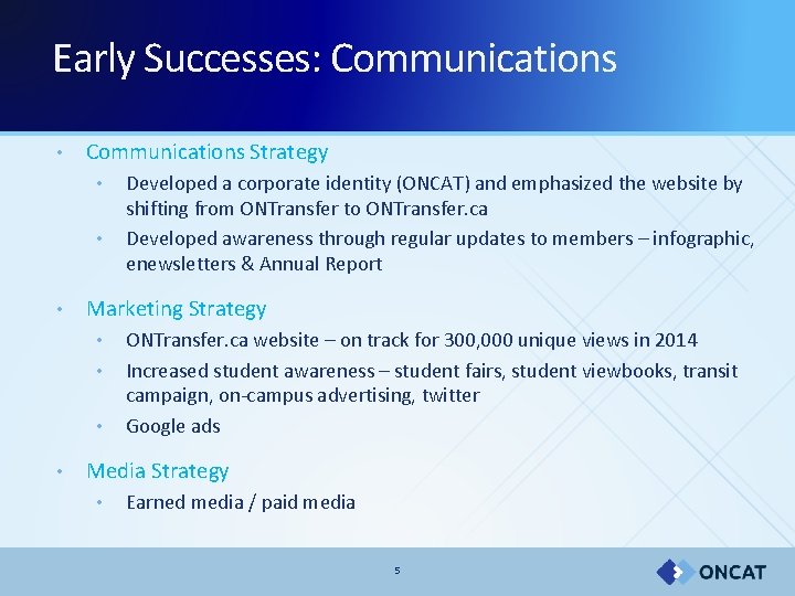 Early Successes: Communications • Communications Strategy • • • Marketing Strategy • • Developed