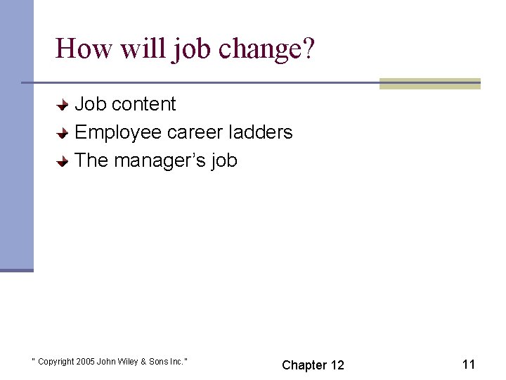 How will job change? Job content Employee career ladders The manager’s job “ Copyright