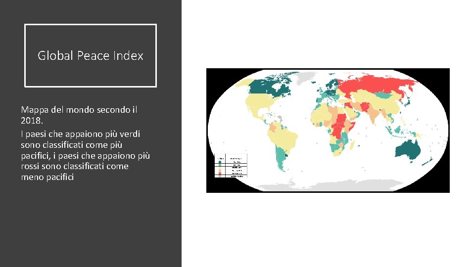 Global Peace Index Mappa del mondo secondo il 2018. I paesi che appaiono più