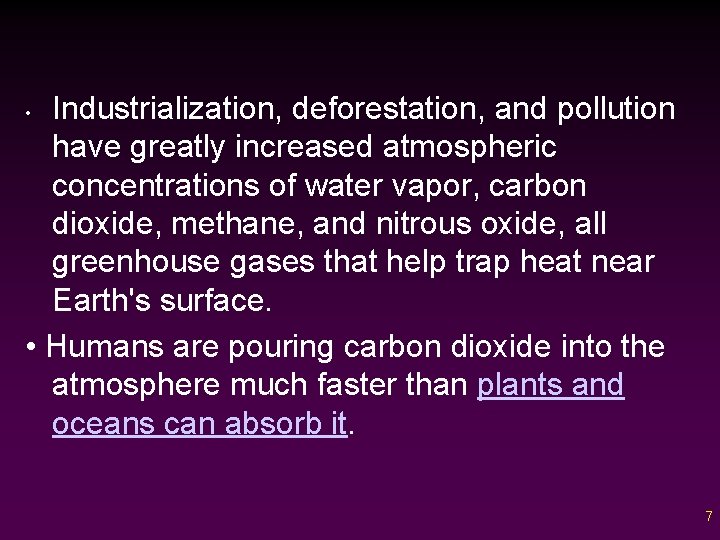 Industrialization, deforestation, and pollution have greatly increased atmospheric concentrations of water vapor, carbon dioxide,