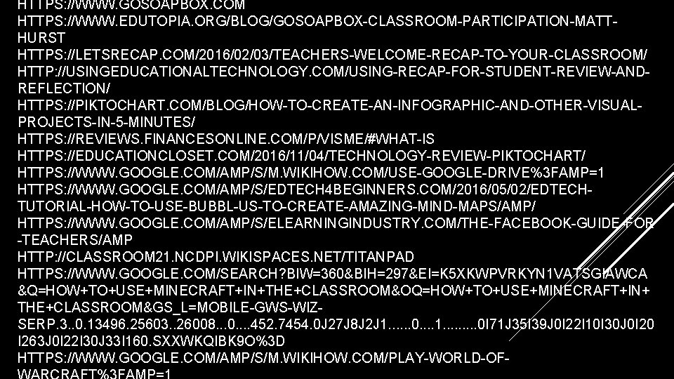 HTTPS: //WWW. GOSOAPBOX. COM HTTPS: //WWW. EDUTOPIA. ORG/BLOG/GOSOAPBOX-CLASSROOM-PARTICIPATION-MATTHURST HTTPS: //LETSRECAP. COM/2016/02/03/TEACHERS-WELCOME-RECAP-TO-YOUR-CLASSROOM/ HTTP: //USINGEDUCATIONALTECHNOLOGY. COM/USING-RECAP-FOR-STUDENT-REVIEW-ANDREFLECTION/