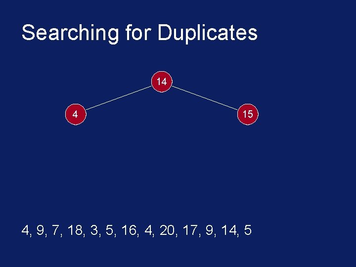 Searching for Duplicates 14 4 15 4, 9, 7, 18, 3, 5, 16, 4,