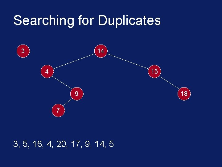 Searching for Duplicates 3 14 4 15 9 7 3, 5, 16, 4, 20,