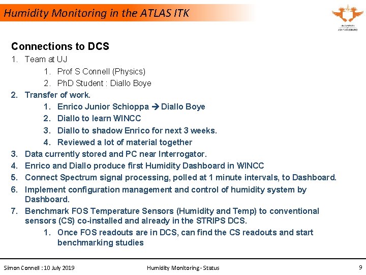 Humidity Monitoring in the ATLAS ITK Connections to DCS 1. Team at UJ 1.