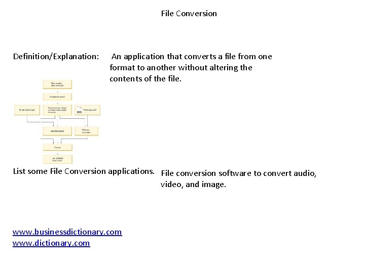 File Conversion Definition/Explanation: An application that converts a file from one format to another