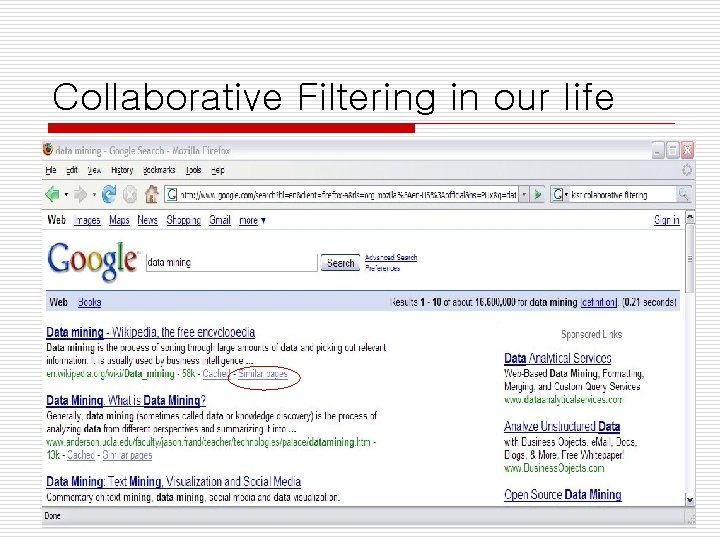 Collaborative Filtering in our life 