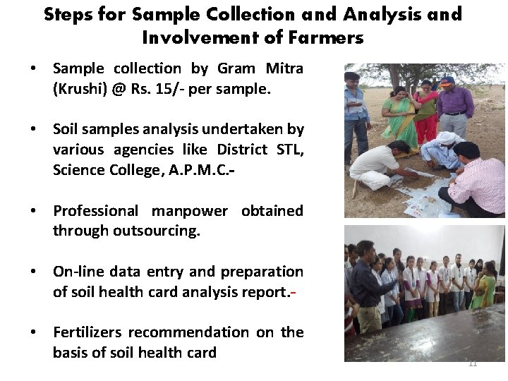 Steps for Sample Collection and Analysis and Involvement of Farmers • Sample collection by