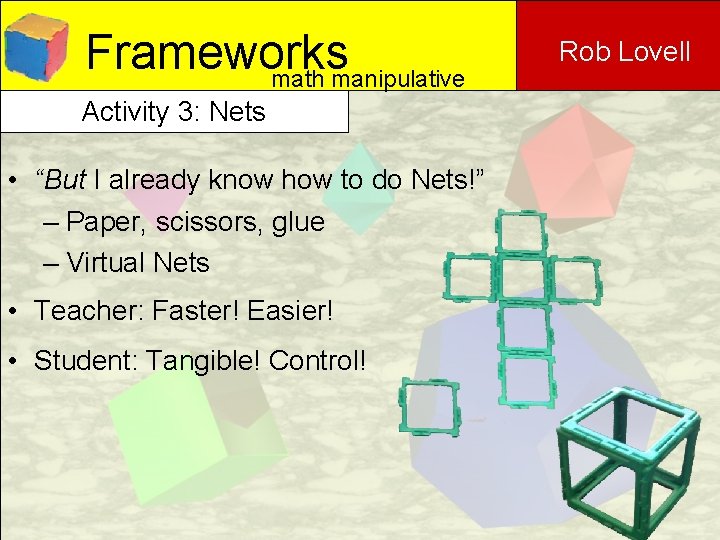 Frameworks math manipulative Activity 3: Nets • “But I already know how to do