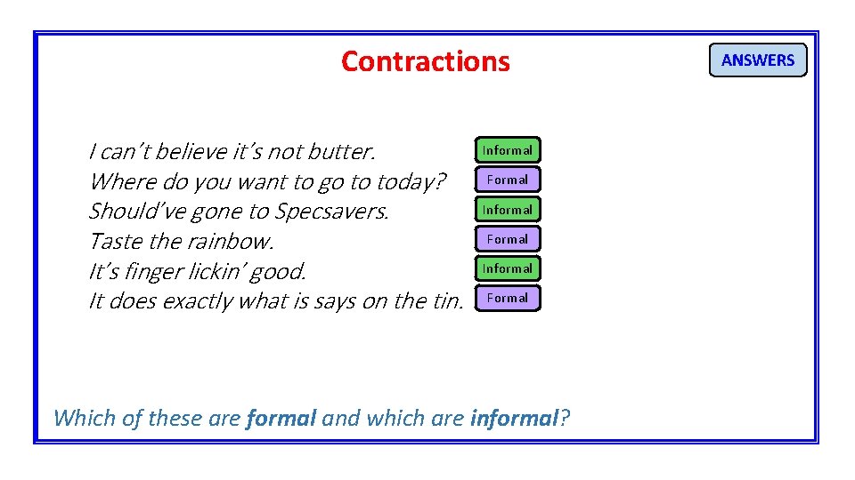 Contractions I can’t believe it’s not butter. Where do you want to go to Contractions I can’t believe it’s not butter. Where do you want to go to