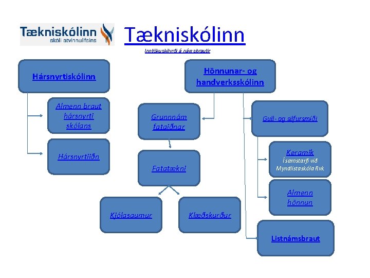 Tækniskólinn Inntökuskilyrði á námsbrautir Hönnunar- og handverksskólinn Hársnyrtiskólinn Almenn braut hársnyrti skólans Grunnnám fataiðnar