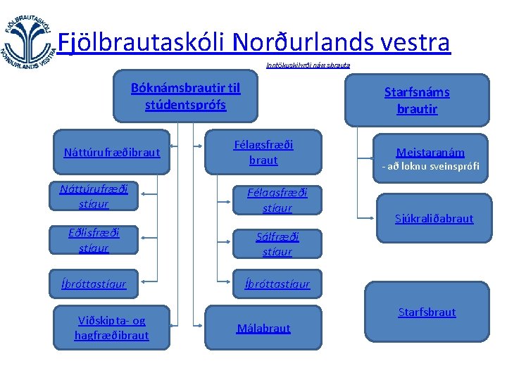 Fjölbrautaskóli Norðurlands vestra Inntökuskilyrði námsbrauta Bóknámsbrautir til stúdentsprófs Náttúrufræðibraut Starfsnáms brautir Félagsfræði braut Náttúrufræði