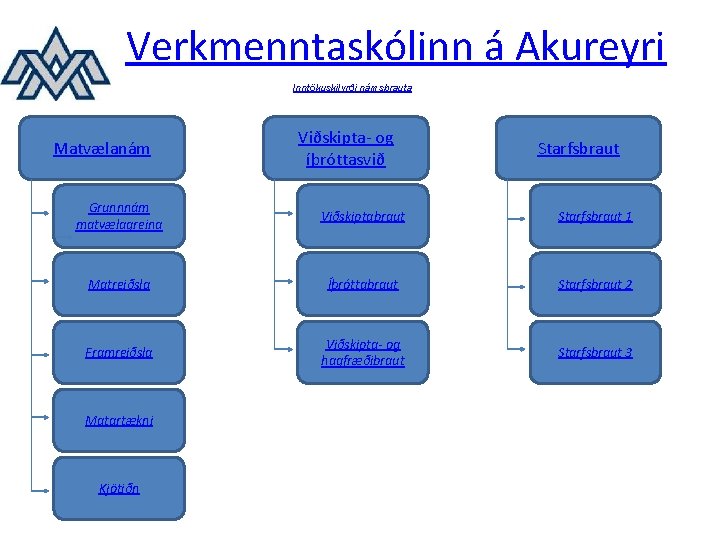 Verkmenntaskólinn á Akureyri Inntökuskilyrði námsbrauta Matvælanám Viðskipta- og íþróttasvið Starfsbraut Grunnnám matvælagreina Viðskiptabraut Starfsbraut