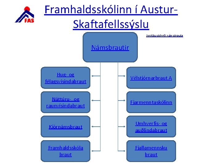 Framhaldsskólinn í Austur. Skaftafellssýslu Inntökuskilyrði námsbrauta Námsbrautir Hug- og félagsvísindabraut Vélstjórnarbraut A Náttúru- og