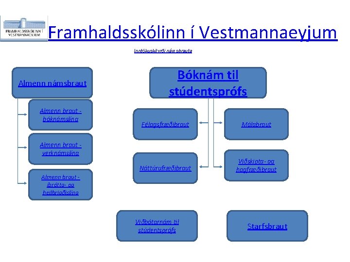 Framhaldsskólinn í Vestmannaeyjum Inntökuskilyrði námsbrauta Almenn námsbraut Almenn braut bóknámslína Bóknám til stúdentsprófs Félagsfræðibraut