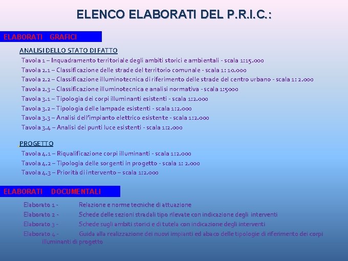 ELENCO ELABORATI DEL P. R. I. C. : ELABORATI GRAFICI ANALISI DELLO STATO DI