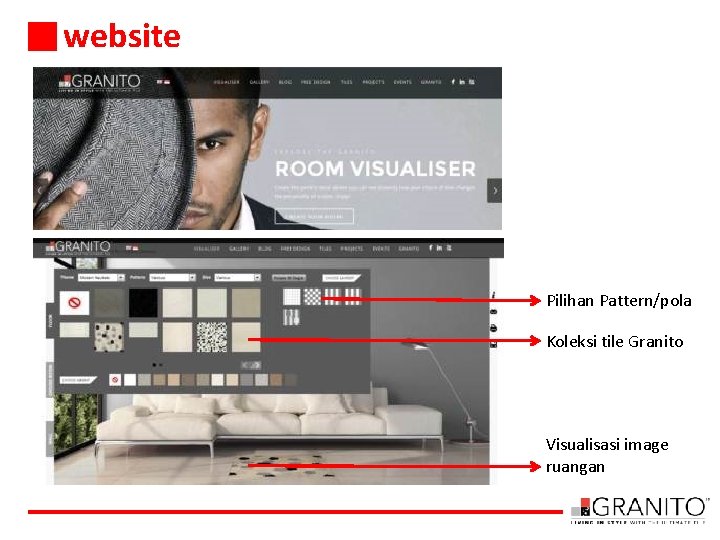 website Pilihan Pattern/pola Koleksi tile Granito Visualisasi image ruangan 