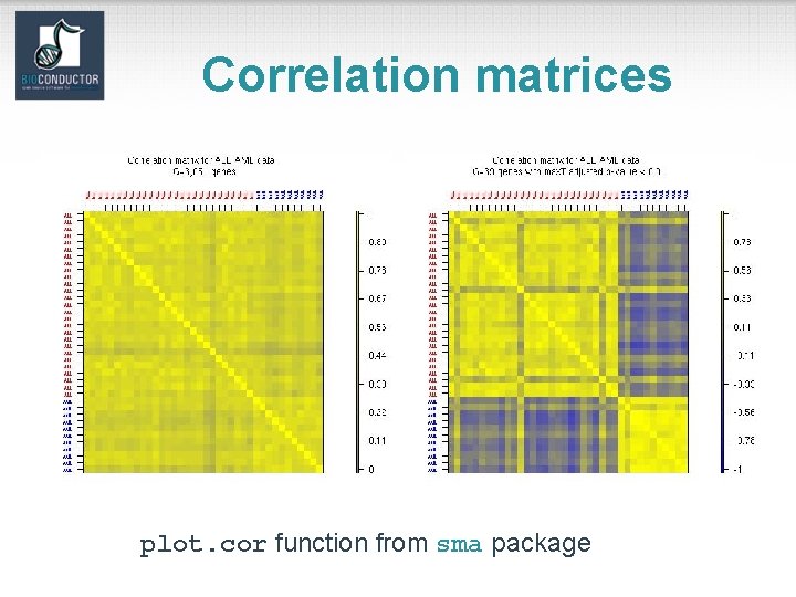 Correlation matrices plot. cor function from sma package 