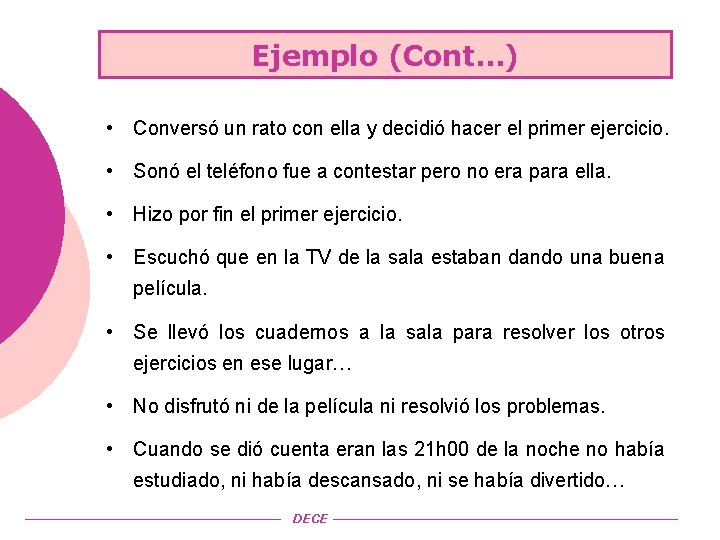 Ejemplo (Cont…) • Conversó un rato con ella y decidió hacer el primer ejercicio.