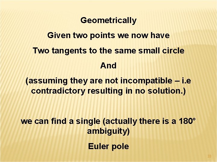 Geometrically Given two points we now have Two tangents to the same small circle