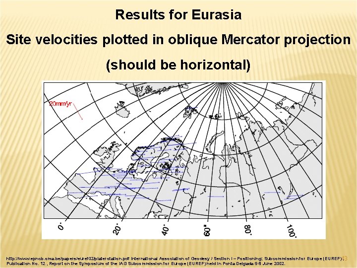 Results for Eurasia Site velocities plotted in oblique Mercator projection (should be horizontal) http: