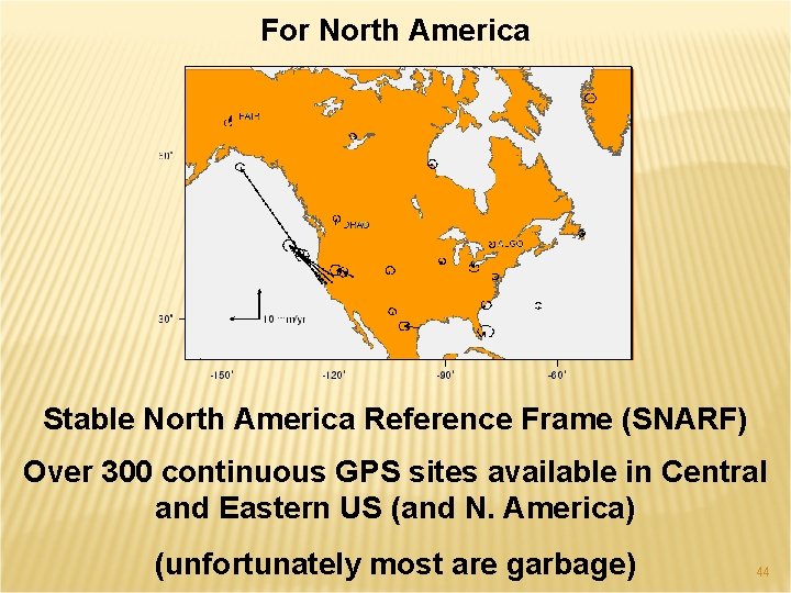 For North America Stable North America Reference Frame (SNARF) Over 300 continuous GPS sites