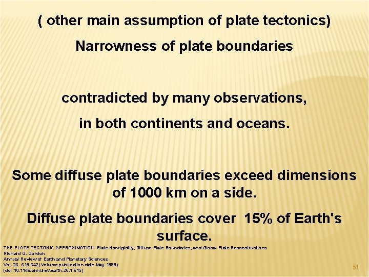 ( other main assumption of plate tectonics) Narrowness of plate boundaries contradicted by many