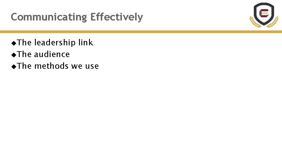 Communicating Effectively The leadership link The audience The methods we use 