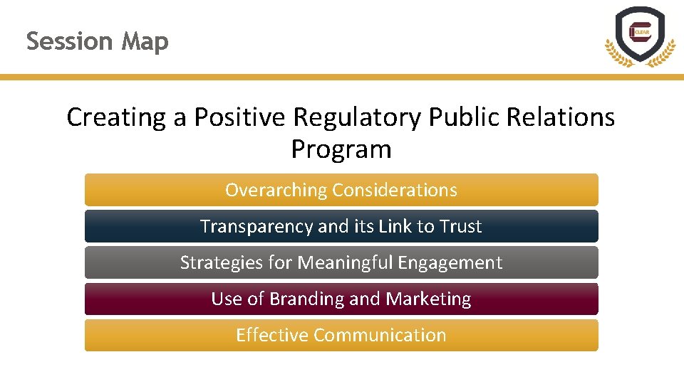 Session Map Creating a Positive Regulatory Public Relations Program Overarching Considerations Transparency and its
