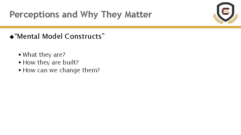Perceptions and Why They Matter “Mental Model Constructs” § What they are? § How
