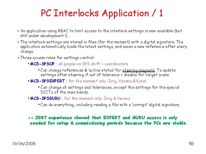 PC Interlocks Application / 1 • An application using RBAC to limit access to