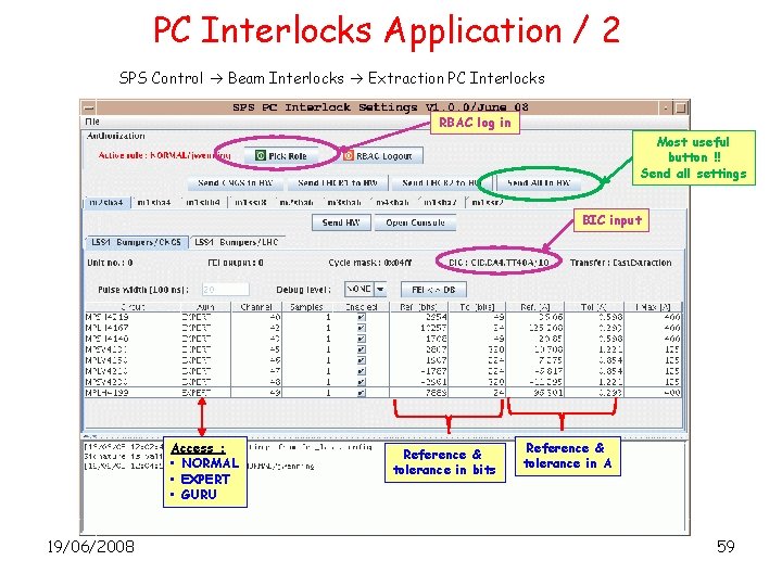 PC Interlocks Application / 2 SPS Control Beam Interlocks Extraction PC Interlocks RBAC log