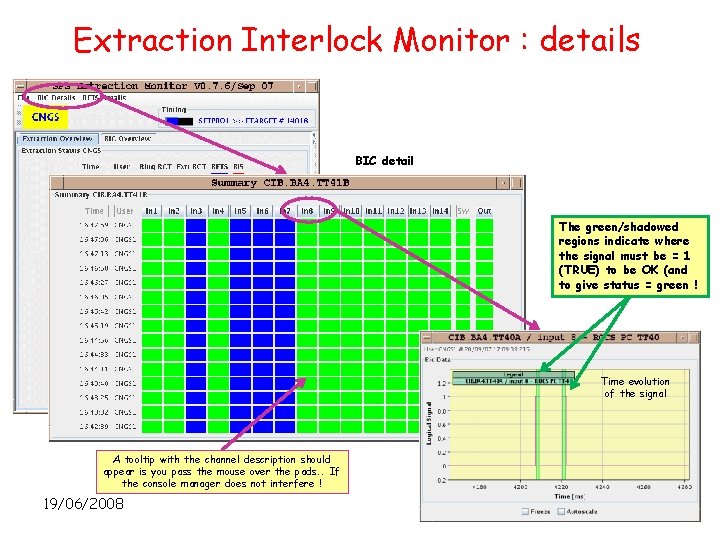 Extraction Interlock Monitor : details BIC detail The green/shadowed regions indicate where the signal