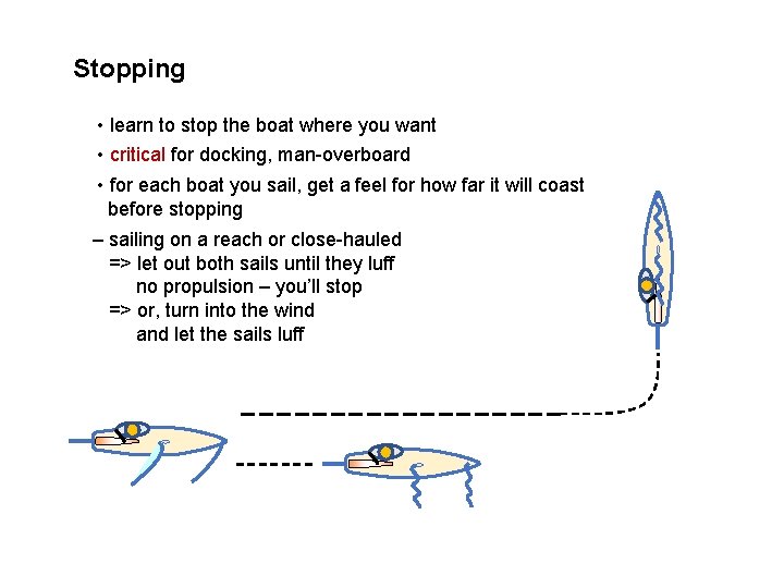 Stopping • learn to stop the boat where you want • critical for docking,