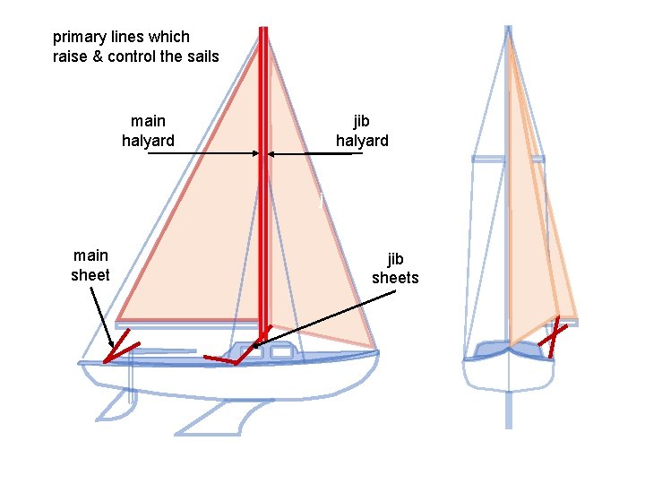 primary lines which raise & control the sails main halyard jib halyard j main