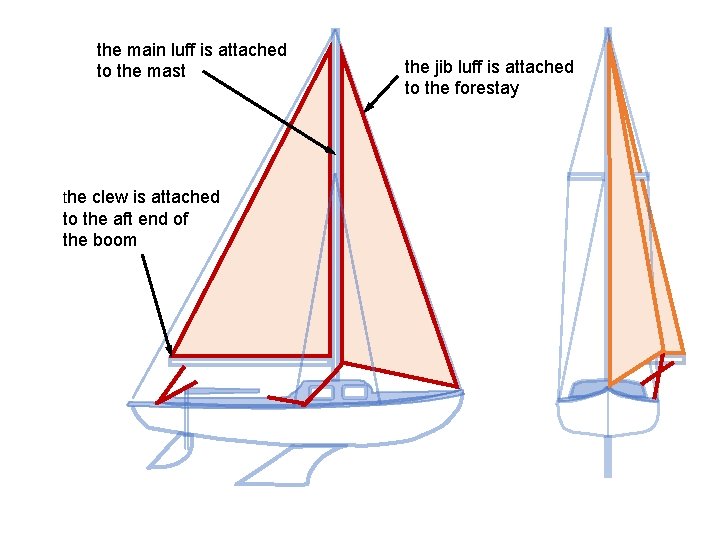 the main luff is attached to the mast the clew is attached to the