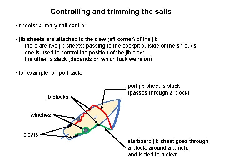 Controlling and trimming the sails • sheets: primary sail control • jib sheets are