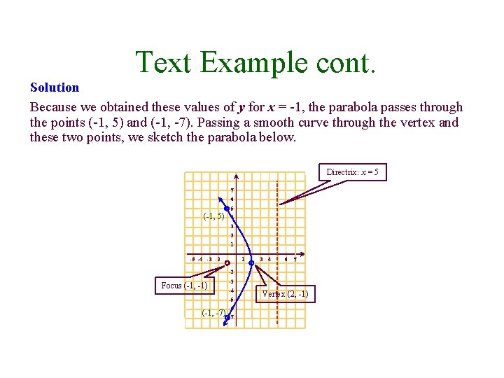 Text Example cont. Solution Because we obtained these values of y for x = Text Example cont. Solution Because we obtained these values of y for x =