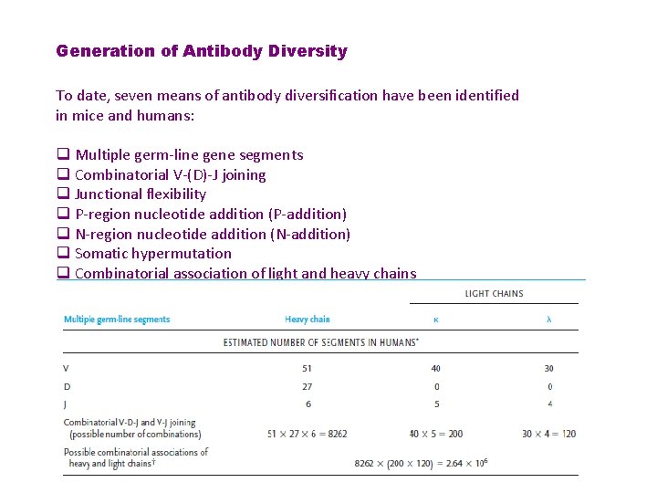 Generation of Antibody Diversity To date, seven means of antibody diversification have been identified