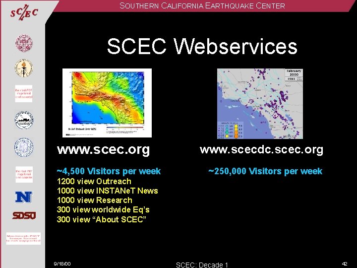 SOUTHERN CALIFORNIA EARTHQUAKE CENTER SCEC Webservices www. scec. org ~4, 500 Visitors per week