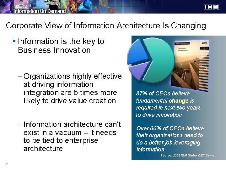 Corporate View of Information Architecture Is Changing § Information is the key to Business