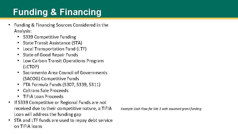 Funding & Financing • Funding & Financing Sources Considered in the Analysis: • 5339