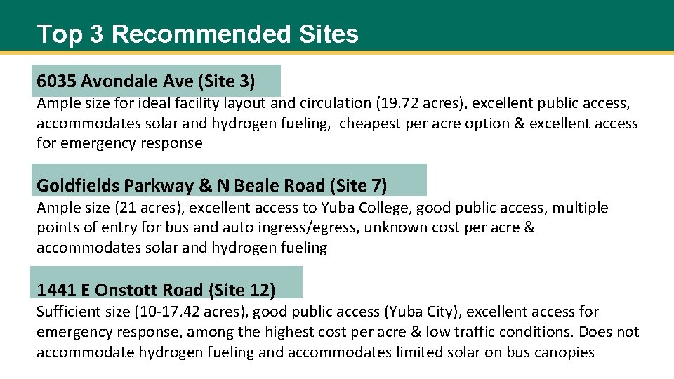 Top 3 Recommended Sites 6035 Avondale Ave (Site 3) Ample size for ideal facility